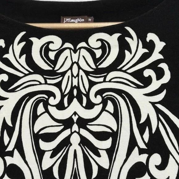 J. Mclaughlin Black Bainbridge Fabric Black 3/4" Floral Vines Print‎ Shirt Med - Picture 3 of 10